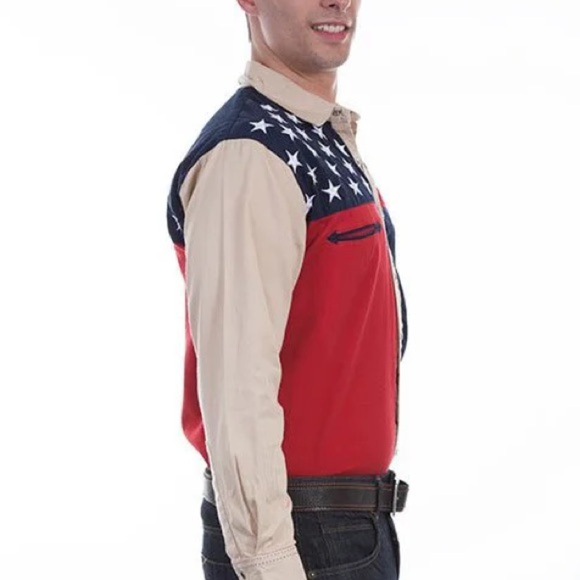 Scully Mens Antique Tan Stars and Stripes Western Shirt button down pearl snaps - Picture 2 of 9